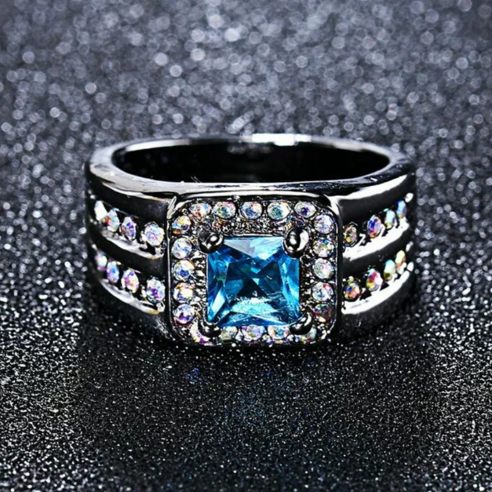Blue Aquamarine Black Rhodium Plated S8